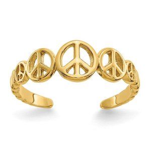 14k Yellow Gold Solid Toe Ring Peace Sign Adjustable